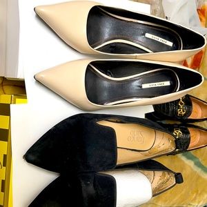 Lot of Zara nude heels and Franco Sarto Velvet hair black loafers